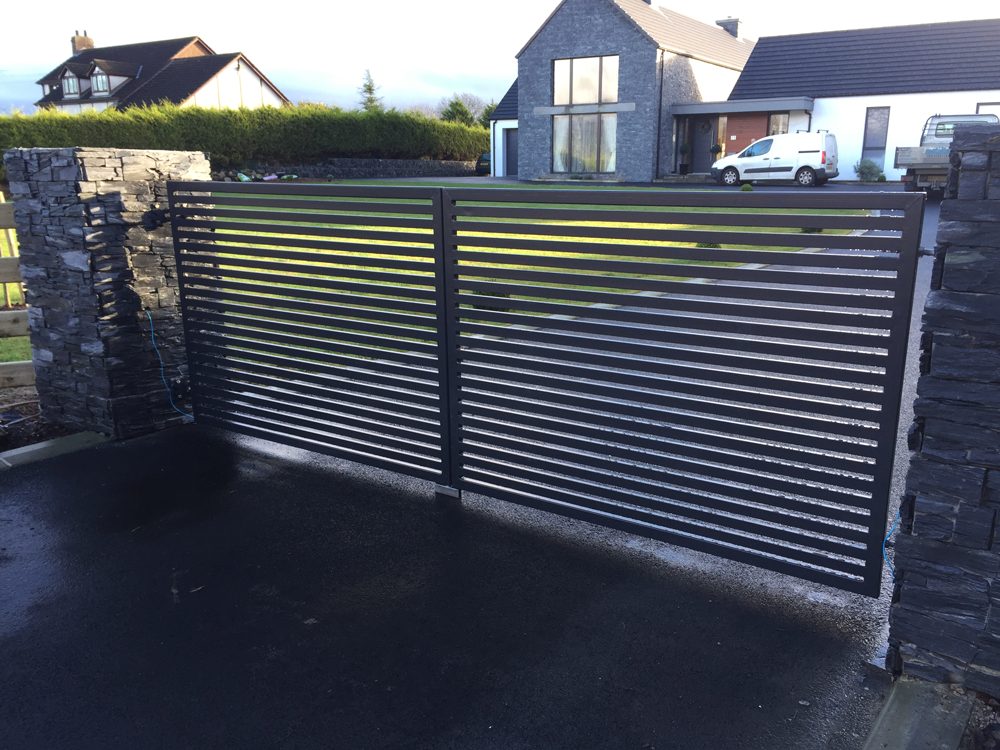 Grey security gates at large home